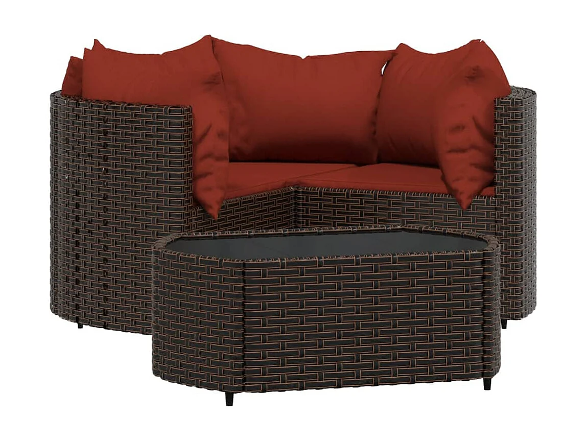 Salon de jardin 4 pcs avec coussins Marron Résine tressée