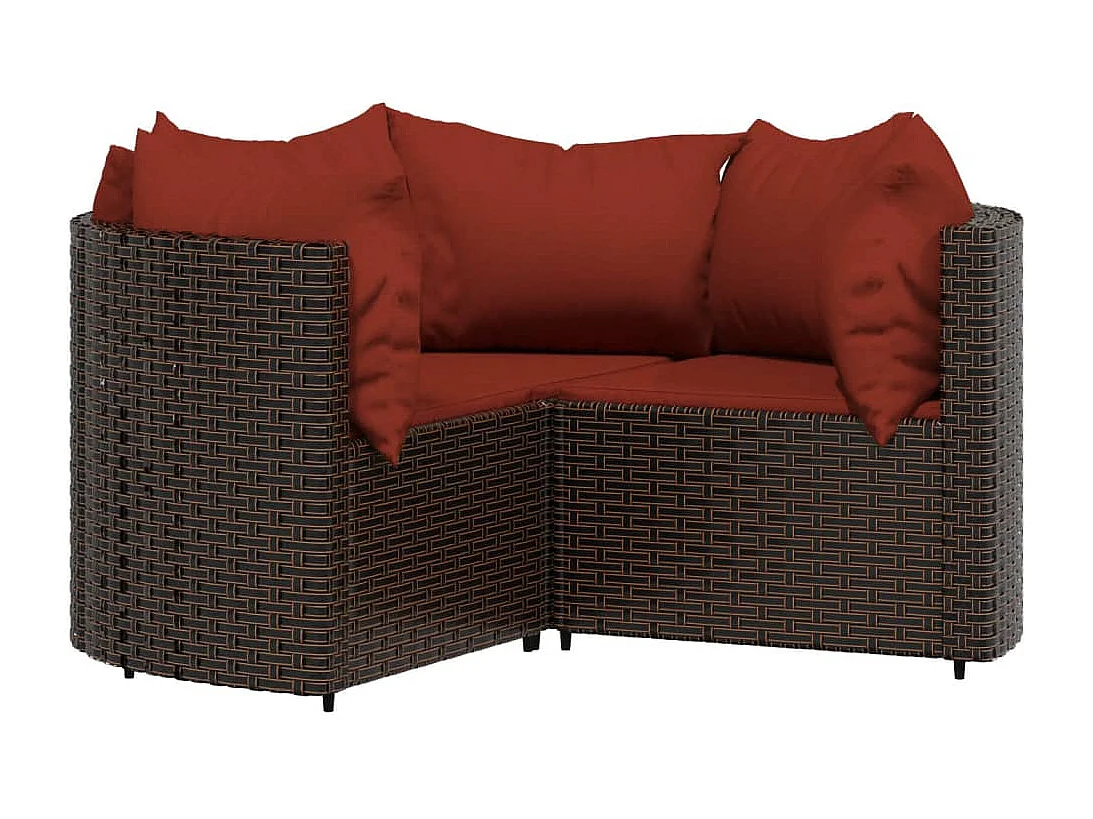 Salon de jardin 4 pcs avec coussins Marron Résine tressée