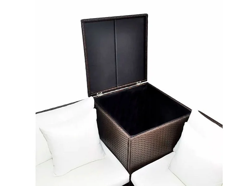 Salon de jardin 4 pièces résine tressée marron et coussins blanc Kim 2