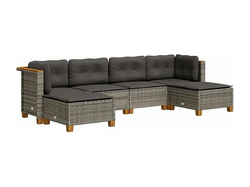 Salon de jardin 6 pcs avec coussins gris résine tressée