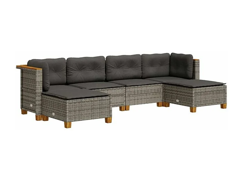 Salon de jardin 6 pcs avec coussins gris résine tressée