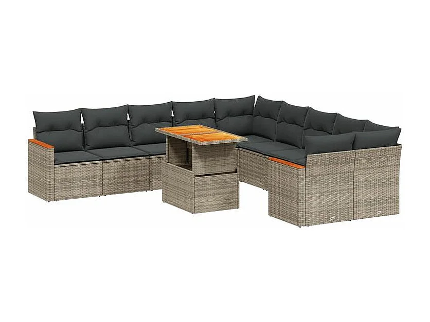 Salon de jardin 11 pcs avec coussins gris résine tressée