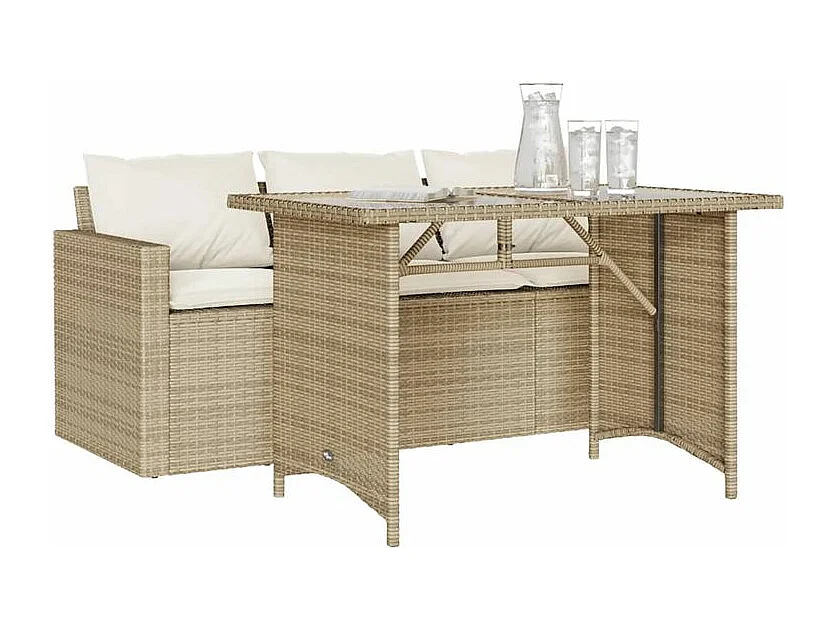 Ensemble à manger de jardin et coussins 2 pcs beige poly rotin