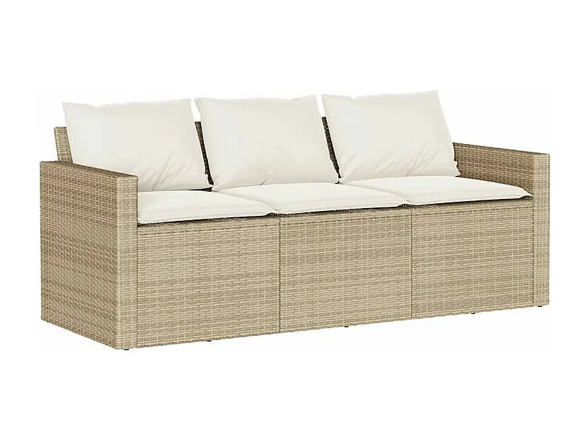 Ensemble à manger de jardin et coussins 2 pcs beige poly rotin