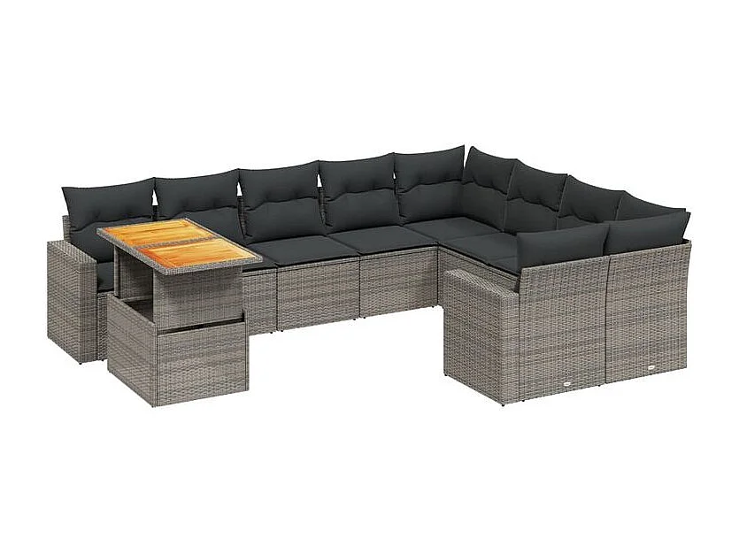 Salon de jardin avec coussins 10 pcs gris résine tressée