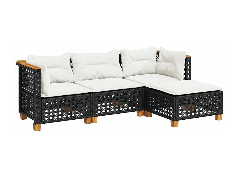 Salon de jardin 4 pcs avec coussins noir résine tressée