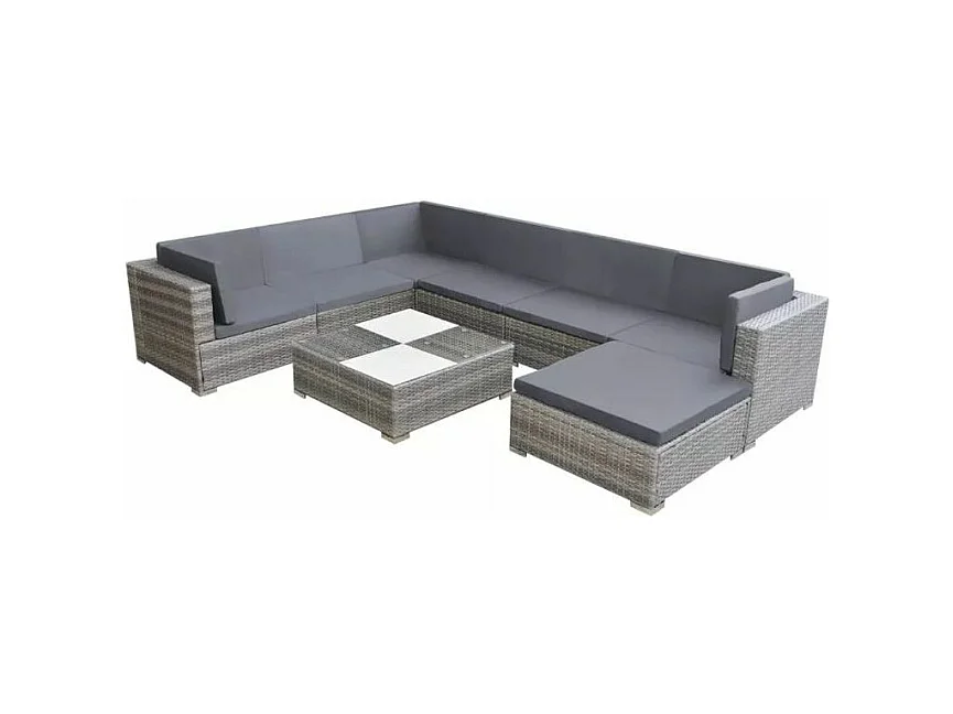 Salon de jardin 7 pièces résine tressée gris Kim