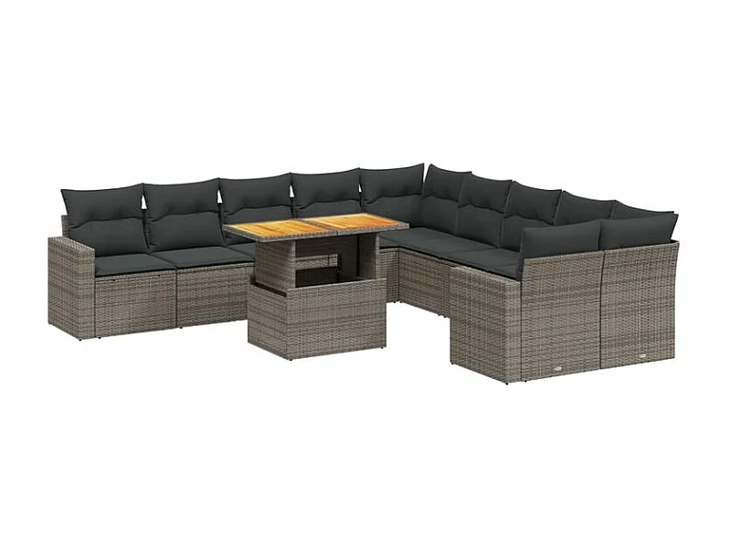 Salon de jardin 11 pcs avec coussins gris résine tressée