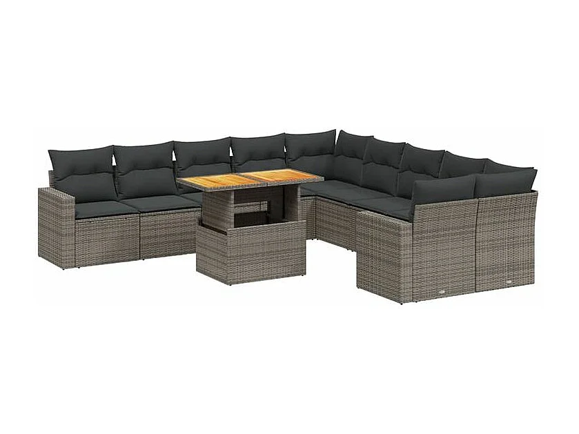 Salon de jardin 11 pcs avec coussins gris résine tressée