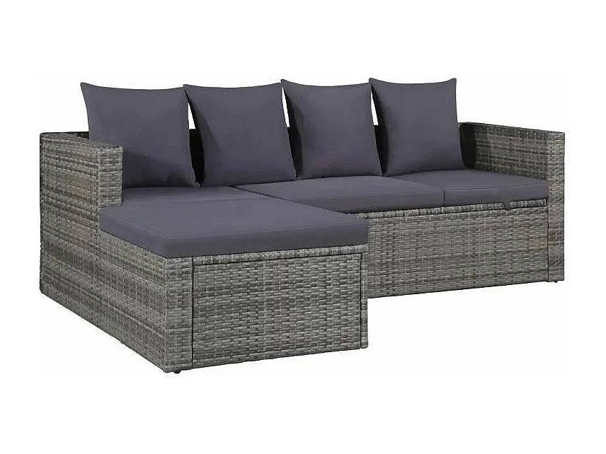 Salon de jardin 4 pièces résine tressée coussins gris Magl