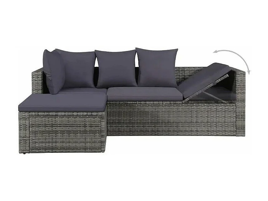 Salon de jardin 4 pièces résine tressée coussins gris Magl