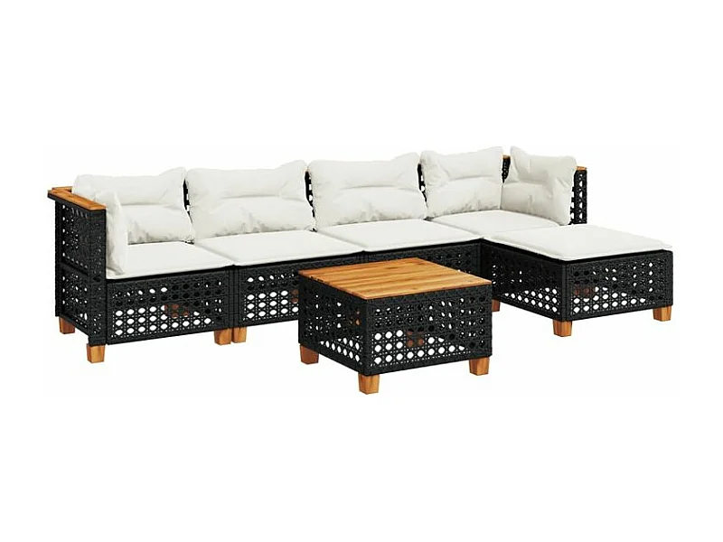 Salon de jardin 6 pcs avec coussins noir résine tressée