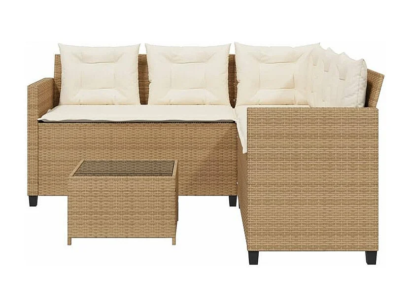 Canapé de jardin avec table et coussins en forme de L beige