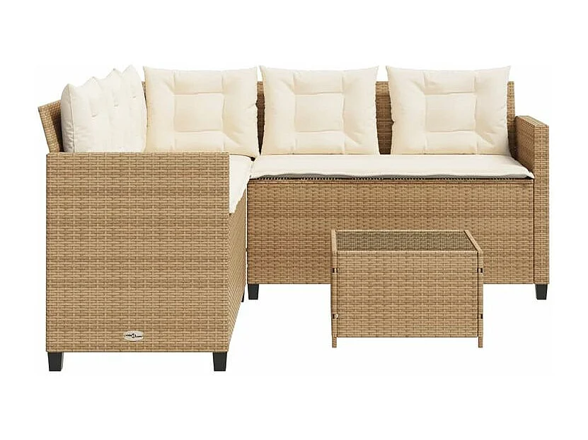 Canapé de jardin avec table et coussins en forme de L beige