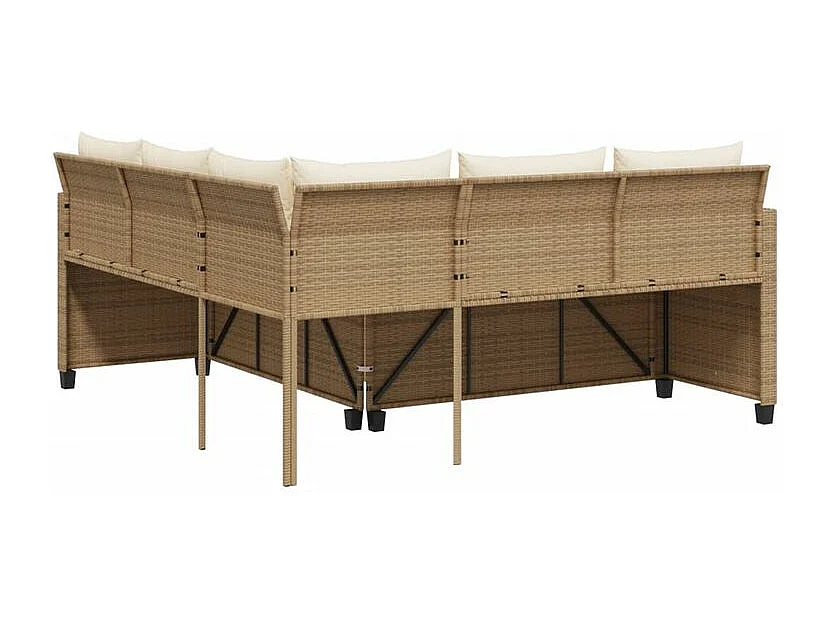 Canapé de jardin avec table et coussins en forme de L beige