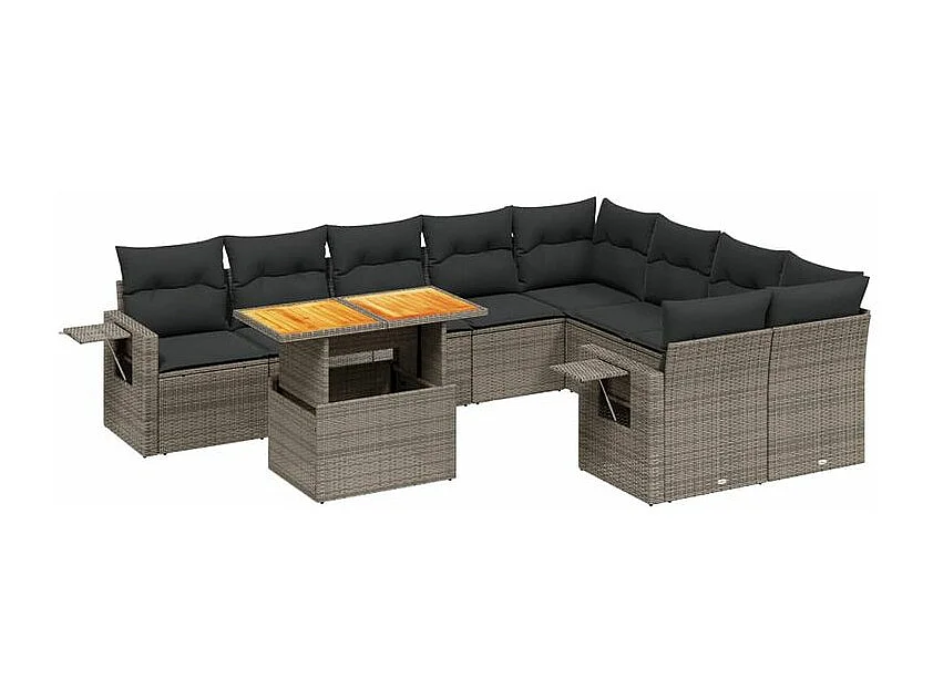 Salon de jardin avec coussins 10 pcs gris résine tressée