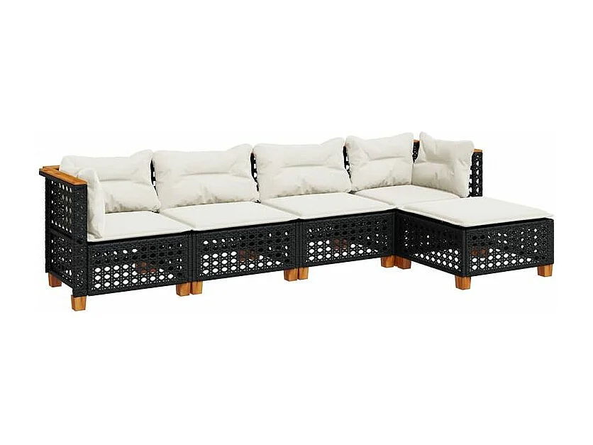 Salon de jardin 5 pcs avec coussins noir résine tressée