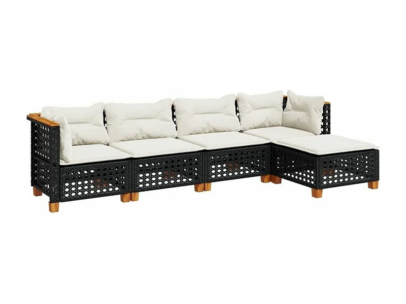 Salon de jardin 5 pcs avec coussins noir résine tressée