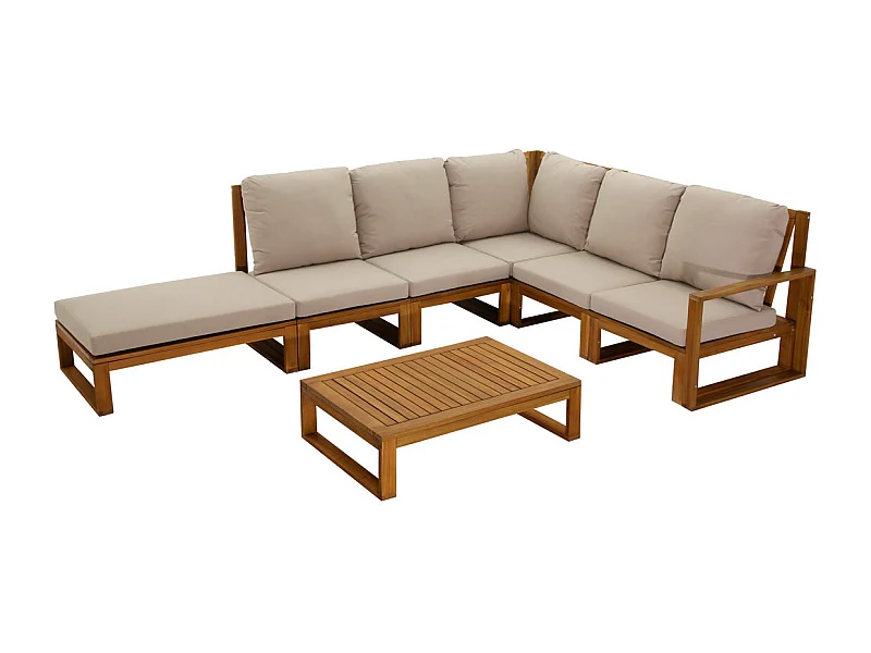 Conjunto de jardín esquinero de madera maciza 6-8 plazas con cojines desenfundables color topo natural SALSA