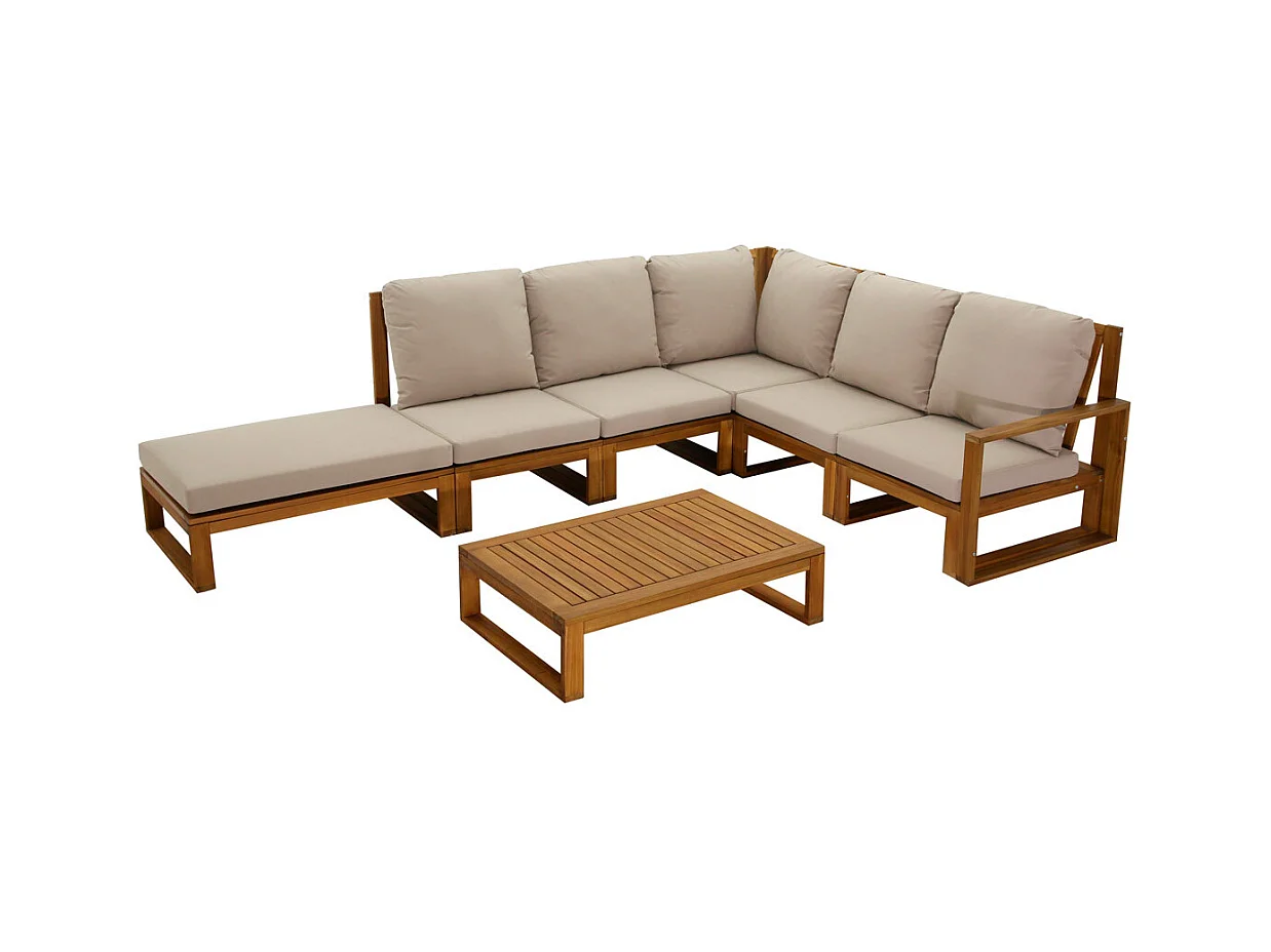 Conjunto de jardín esquinero de madera maciza 6-8 plazas con cojines desenfundables color topo natural SALSA