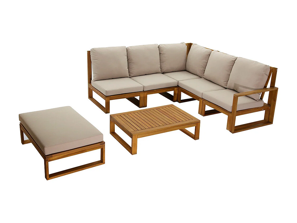 Conjunto de jardín esquinero de madera maciza 6-8 plazas con cojines desenfundables color topo natural SALSA
