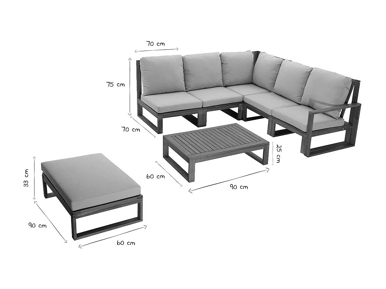Conjunto de jardín esquinero de madera maciza 6-8 plazas con cojines desenfundables color topo natural SALSA
