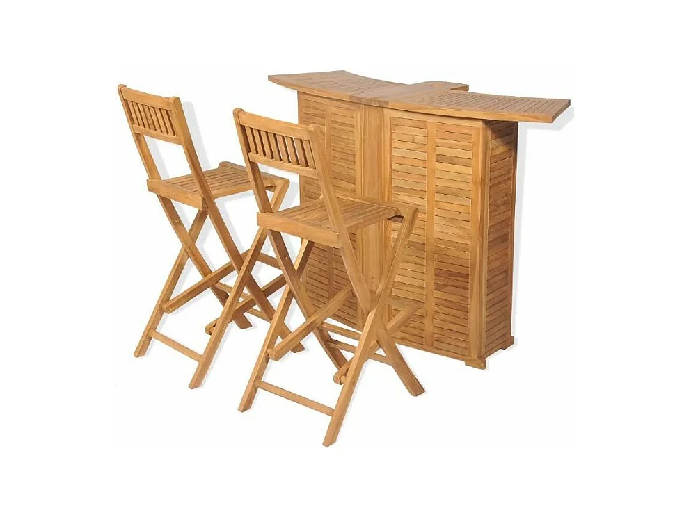 Comptoir de bar et 4 chaises hautes teck massif clair Aqual