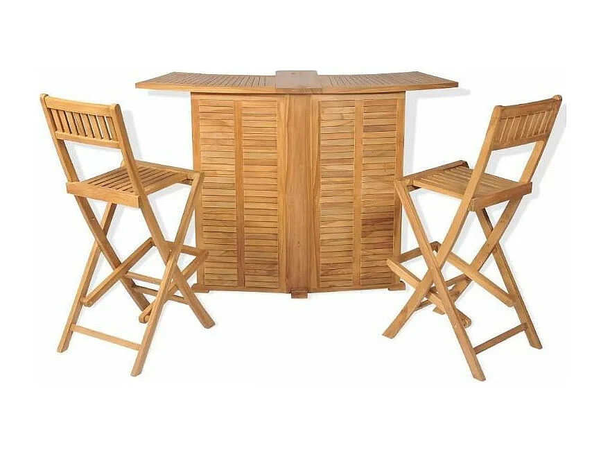 Comptoir de bar et 4 chaises hautes teck massif clair Aqual