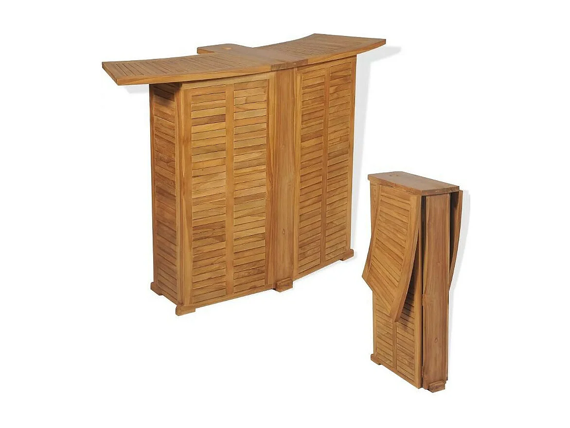 Comptoir de bar et 4 chaises hautes teck massif clair Aqual