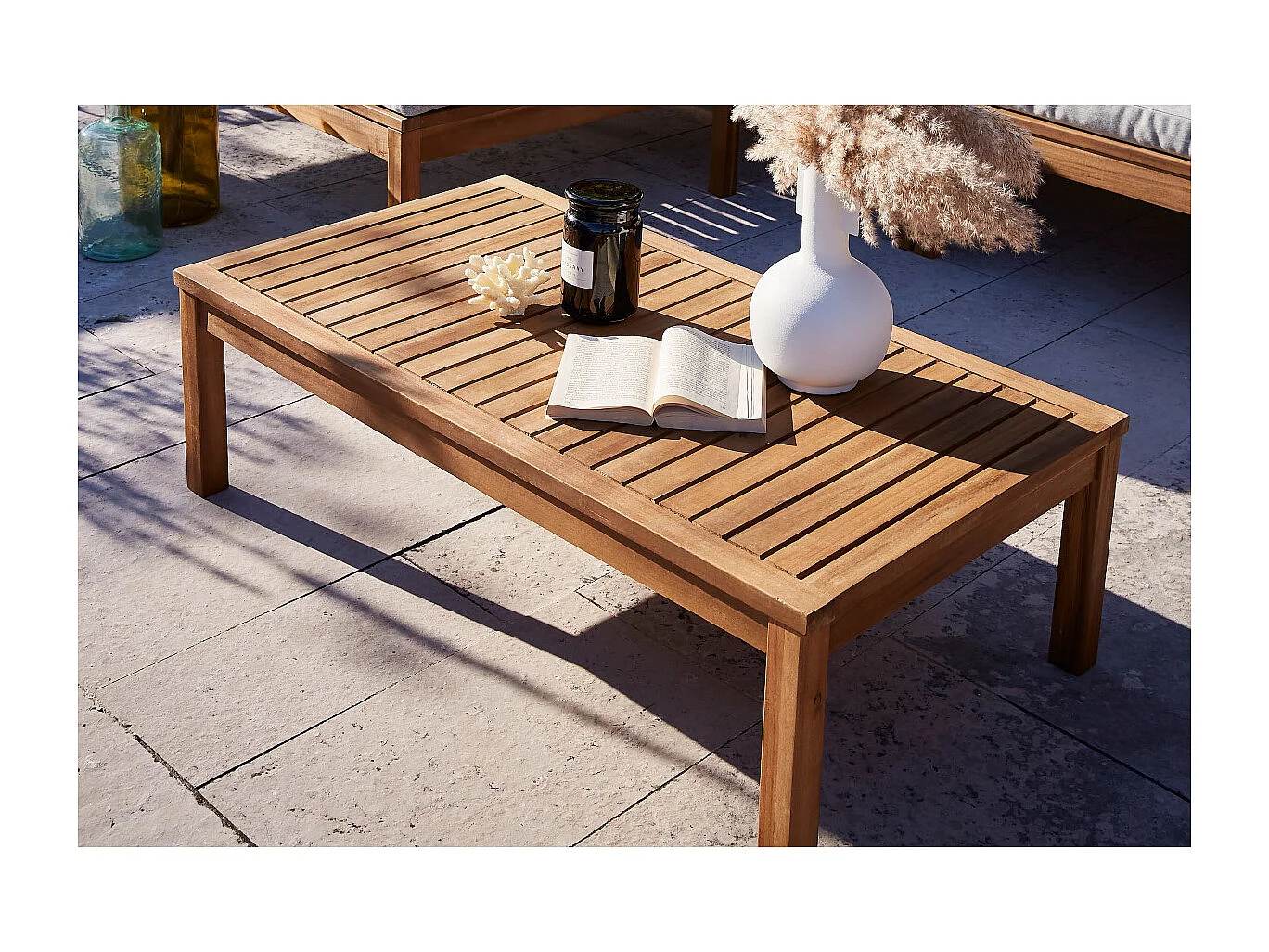 Salotto da giardino angolare in massello di acacia con cuscini beige BELIZE