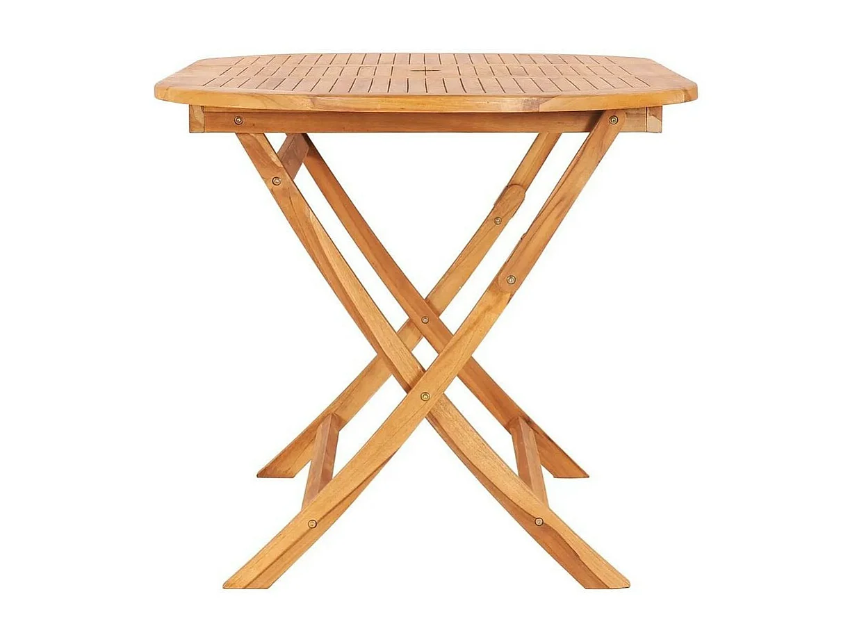 Table de jardin ovale pliable teck massif clair poncé Kounjo