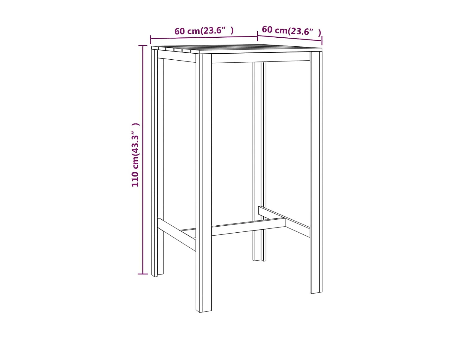 Table de bar 60x60x110 Bois de pin imprégné