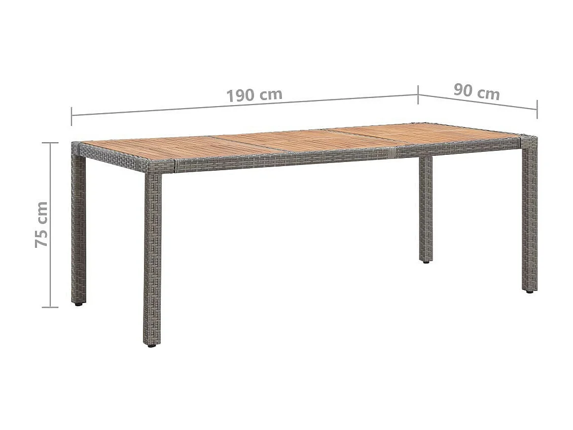 Table de jardin Gris 190x90x75 Résine tressée et acacia