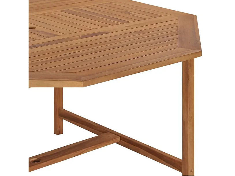 Table de jardin octogonale teck massif clair Ampiz 150cm