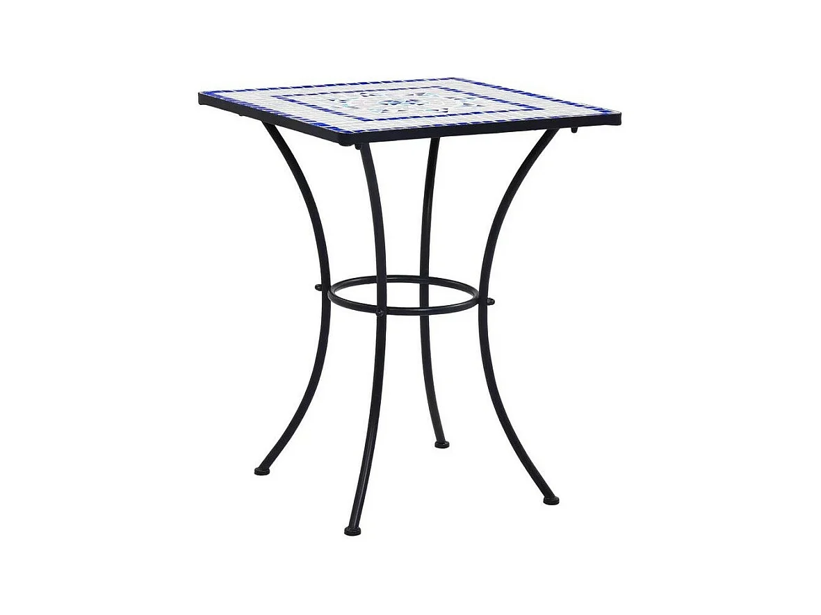 Table de jardin carrée céramique bleu et métal noir Keani