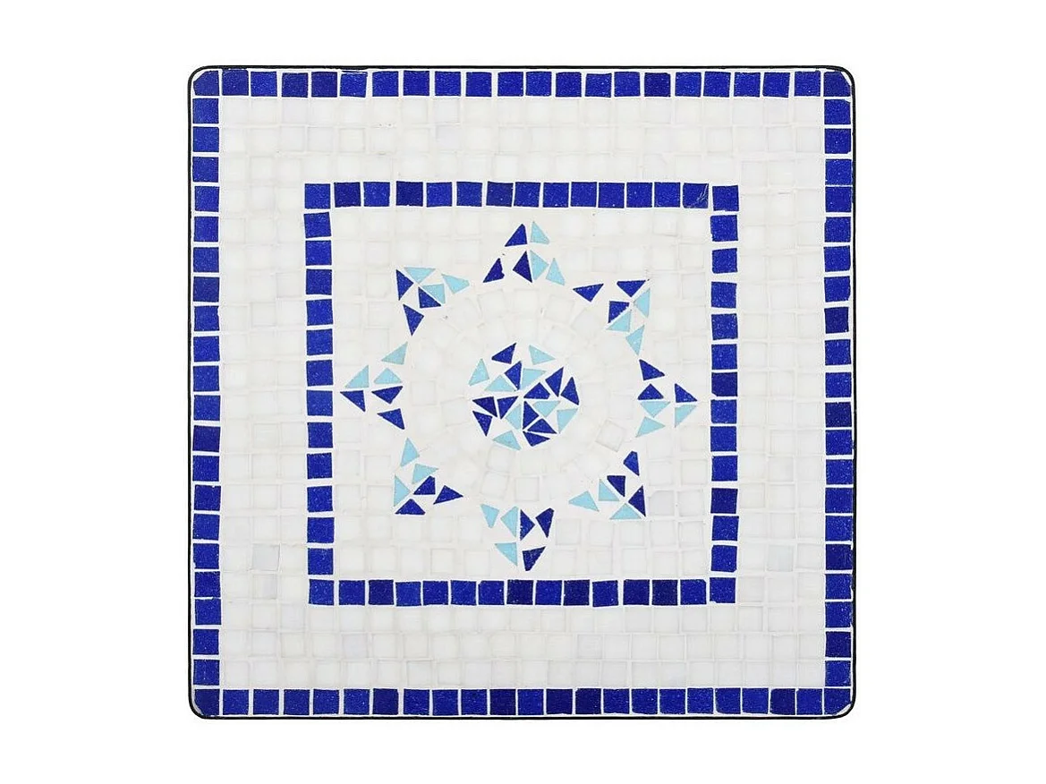 Table de jardin carrée céramique bleu et métal noir Keani