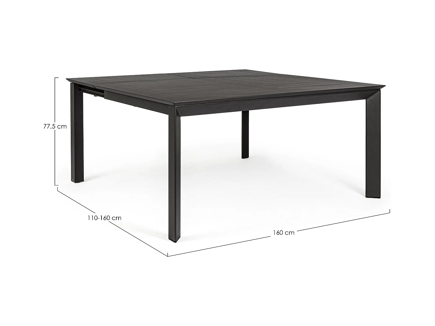 Table extensible de jardin carrée en aluminium anthracite Koni 110-160cm