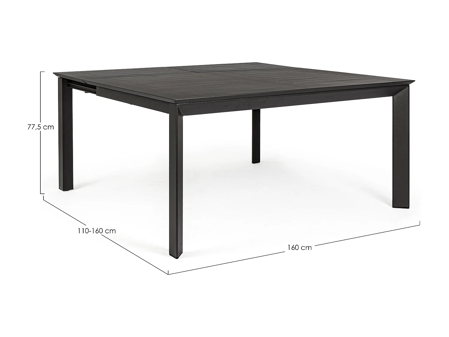 Koni uitschuifbare vierkante tuintafel in antraciet aluminium 110/160 cm