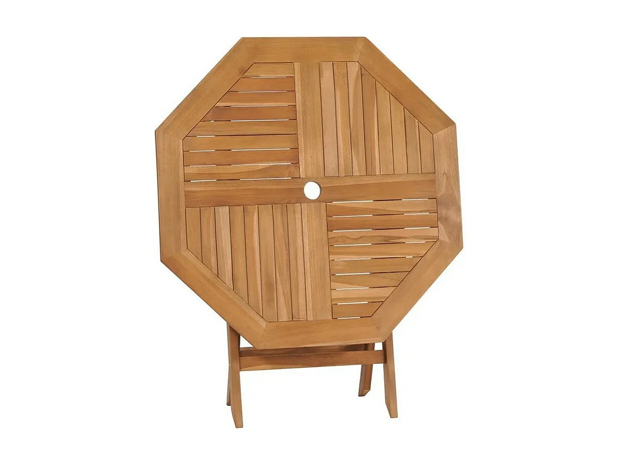 Table de jardin octogonale pliable teck massif clair Kounjo