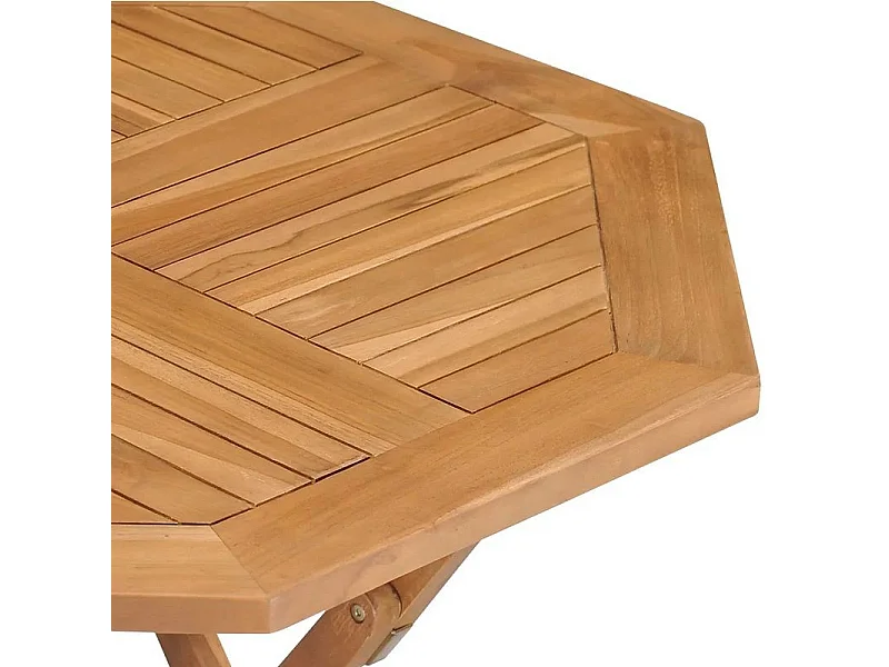 Table de jardin octogonale pliable teck massif clair Kounjo