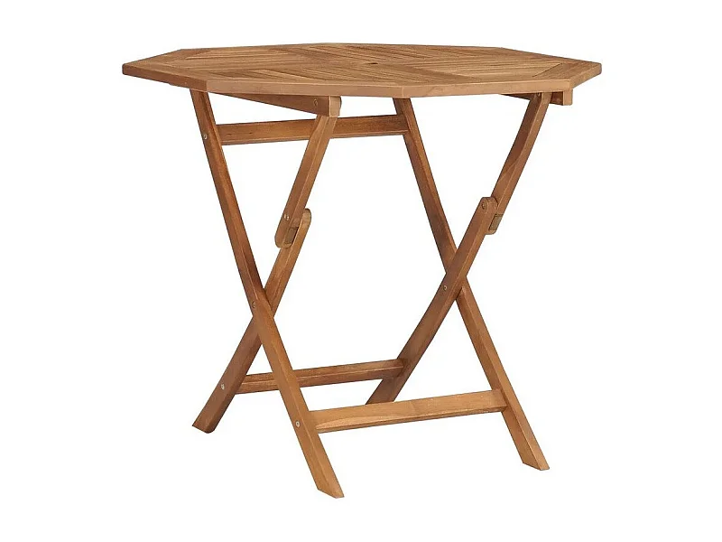 Table de jardin octogonale pliable teck massif clair Kounjo