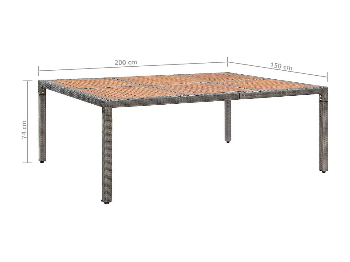 Table de jardin Gris 200x150x74 Résine tressée et acacia