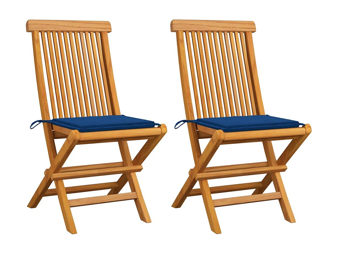 Chaises de jardin avec coussins bleu royal 2 pcs Bois de teck