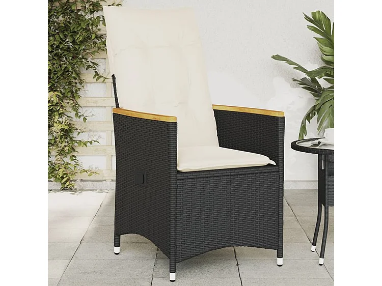 Chaise inclinable de jardin avec coussins noir résine tressée