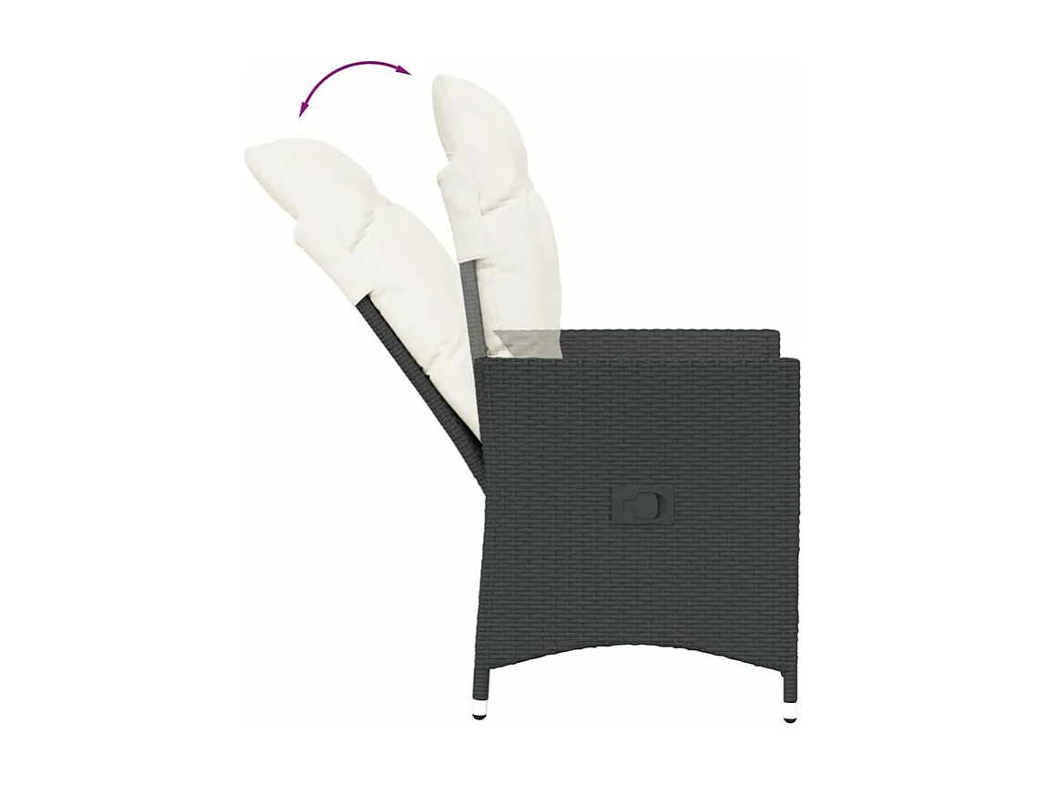 Chaises inclinables de jardin lot de 2 et coussins noir rotin