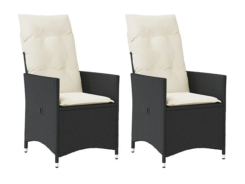 Chaises inclinables de jardin lot de 2 et coussins noir rotin