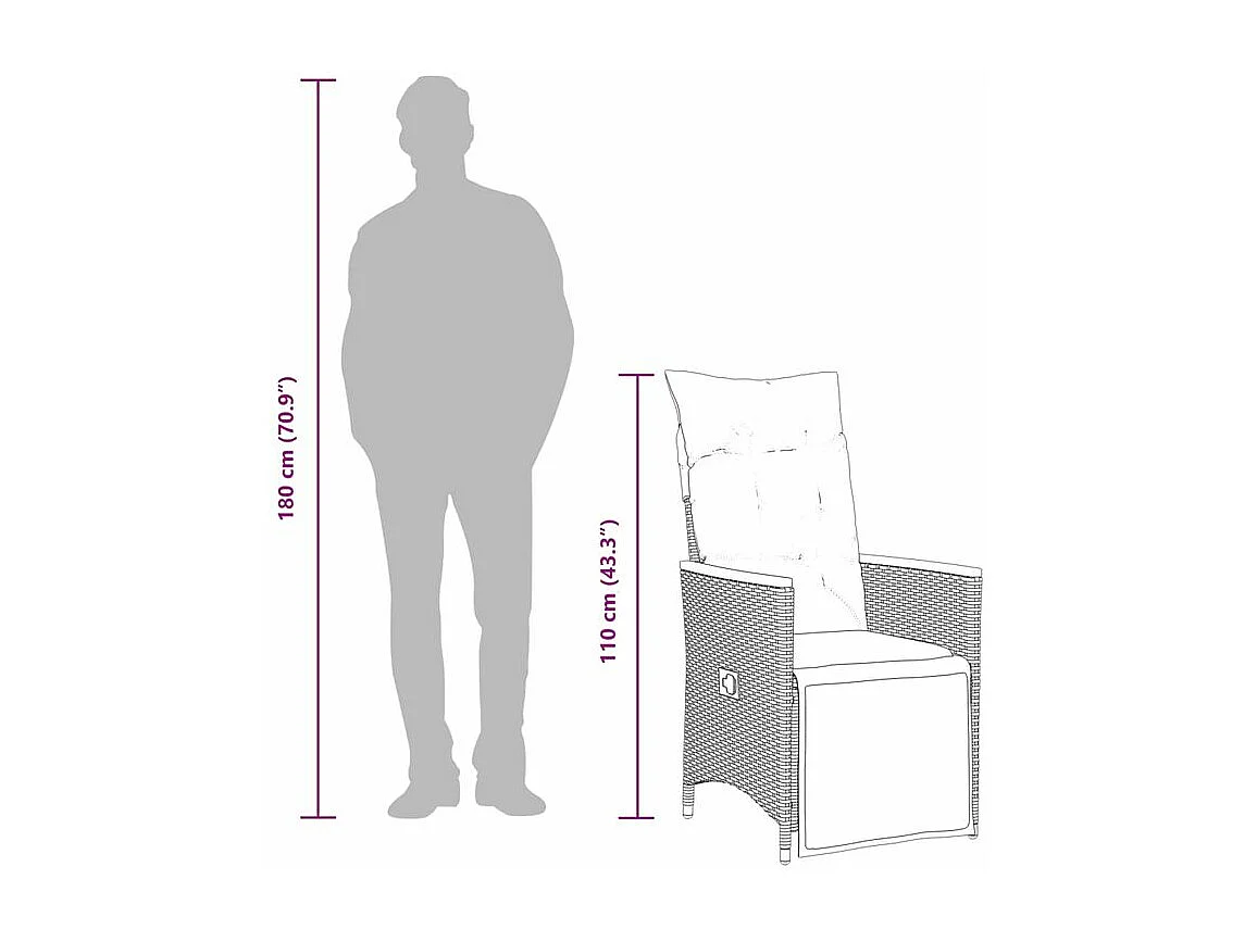 Chaise inclinable de jardin avec coussins noir résine tressée