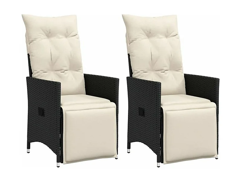 Chaises inclinables de jardin lot de 2 et coussins noir rotin
