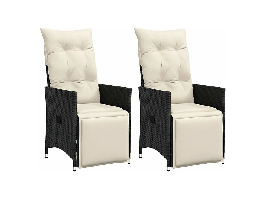 Chaises inclinables de jardin lot de 2 et coussins noir rotin