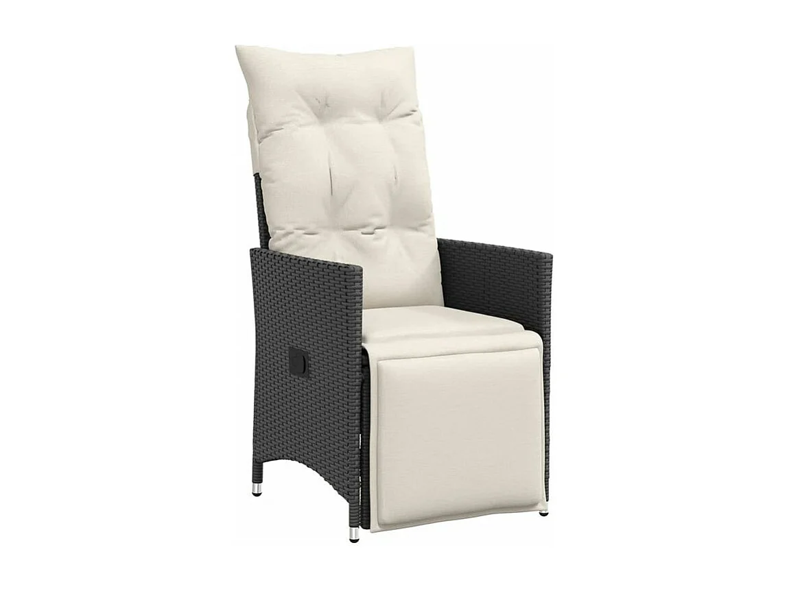 Chaises inclinables de jardin lot de 2 et coussins noir rotin